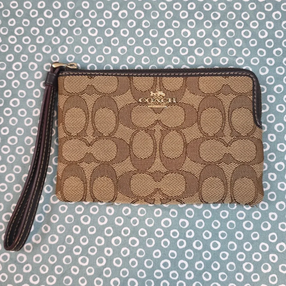 Coach Signature 4x6 Wristlet Zippered Brown Tan Canvas L1878 F58033